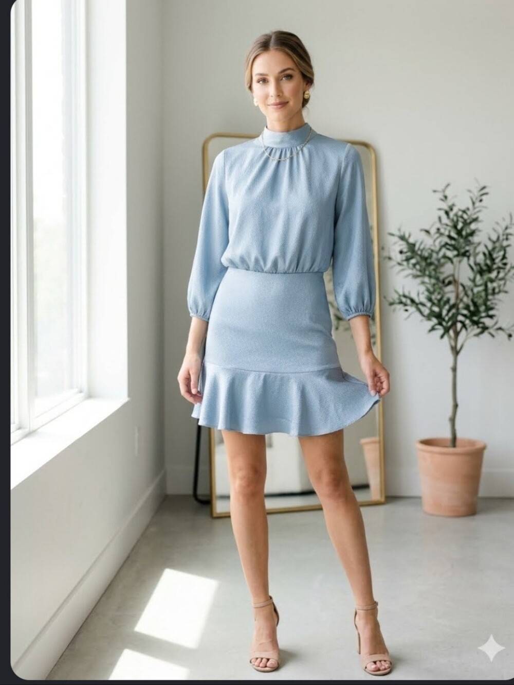 Vici Call Me Angel Textured Satin Dusty Blue Dress Coquette Romantic Size M